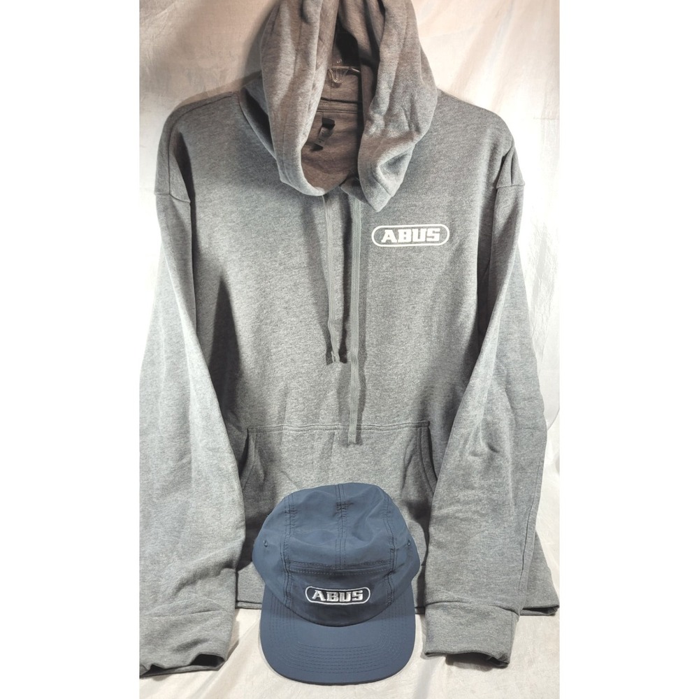 ABUS Cycling Gray Long Sleeve Hoodie & Blue Adjustable Hat - XL